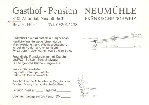 AK / Ansichtskarte  Ahorntal_Bayern Gathof Pension Neumuehle