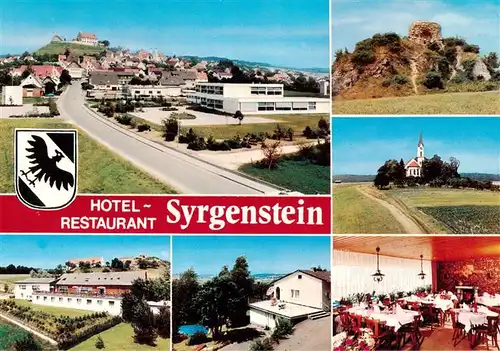 AK / Ansichtskarte 73910908 Syrgenstein_Schwaben Hotel Restaurant Syrgenstein Panorama Gastraum Panorama Kirche