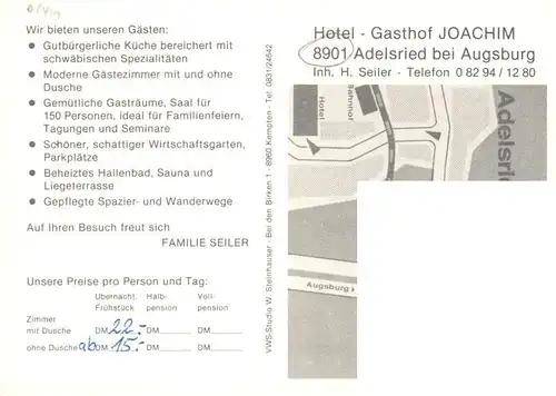 AK / Ansichtskarte 73910910 Adelsried_Augsburg Hotel Gasthof Joachim Gastraum Zimmer Hauskapelle
