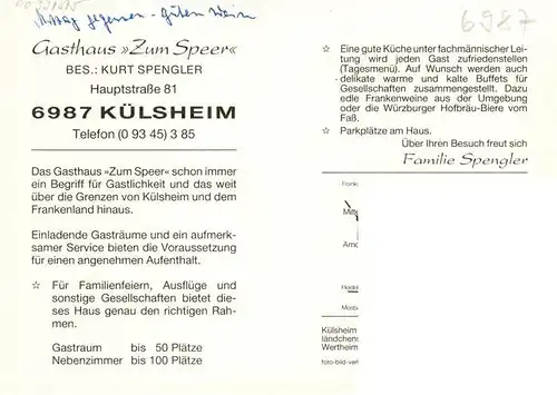 AK / Ansichtskarte  Kuelsheim_Baden Gasthaus Zum Speer Gastraeume