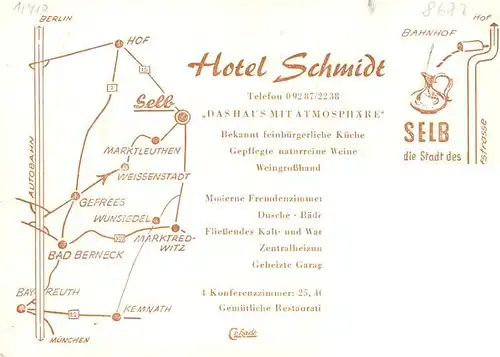 AK / Ansichtskarte 73910959 Selb_Oberfranken_Bayern Hotel Schmidt Bayernstueberl Sechsaemterstueberl Tanzdiele
