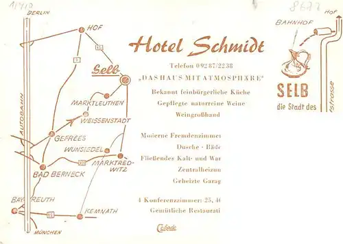 AK / Ansichtskarte  Selb_Oberfranken_Bayern Hotel Schmidt Bayernstueberl Sechsaemterstueberl Tanzdiele