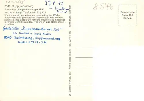 AK / Ansichtskarte  Ruppmannsburg_Mittelfranken Gaststaette Ruppmannsburger Hof Gastraeume