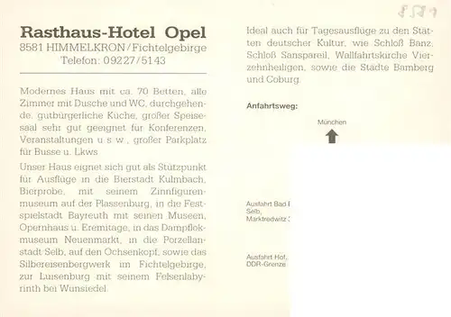 AK / Ansichtskarte  Himmelkron Rasthaus Hotel Opel Gastraeume