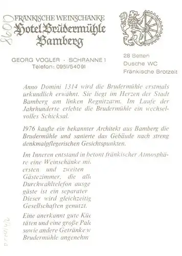 AK / Ansichtskarte  Bamberg Hotel Brudermuehle Gastraum