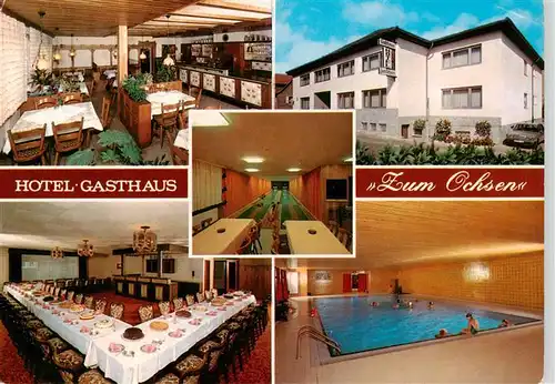 AK / Ansichtskarte  Wonsheim Hotel Gasthaus Zum Ochsen Gastraeume Hallenbad Kegelbahn