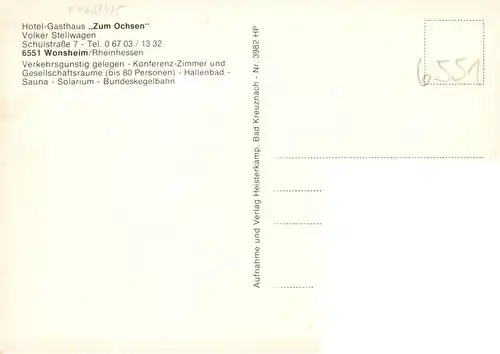AK / Ansichtskarte  Wonsheim Hotel Gasthaus Zum Ochsen Gastraeume Hallenbad Kegelbahn