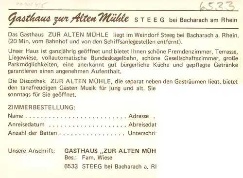 AK / Ansichtskarte 73910979 Steeg_Bacharach Gasthaus zur Alten Muehle Gastraeume Zimmer