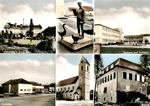 AK / Ansichtskarte  Wendlingen_Neckar Moebelfabrik Erwin Behr Rathaus Postamt Turnhalle Kath Kirche Schloss