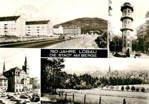 AK / Ansichtskarte  Loebau_Sachsen Suedvorstadt Aussichtsturm Rathaus Blick vom Loebauer Berg