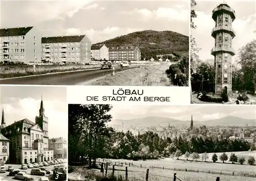 AK / Ansichtskarte  Loebau_Sachsen Suedvorstadt Aussichtsturm Loebauer Berg Rathaus Panorama