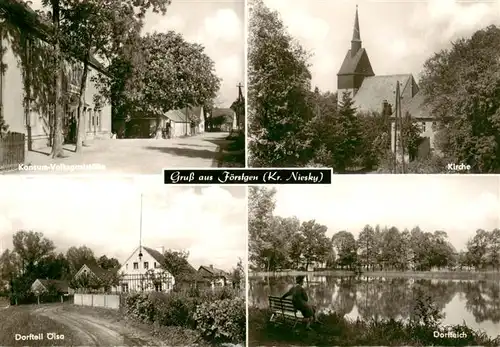 AK / Ansichtskarte  Foerstgen_Grimma Konsum Volksgaststaette Kirche Dorfteil oelsa Dorfteich