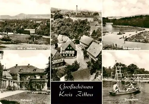 AK / Ansichtskarte  Grossschoenau_Sachsen Blick vom Hutberg Volkspark Waldstrandbad Panorama Gondelteich