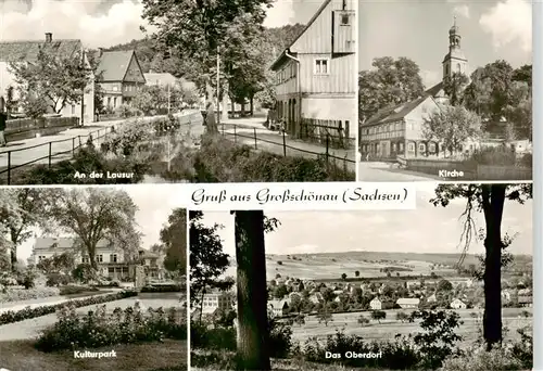 AK / Ansichtskarte  Grossschoenau_Sachsen An der Lausur Kirche Kulturpark Das Obersdorf