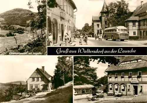 AK / Ansichtskarte  Waltersdorf_Zittau Panorama Blick zur Lausche Ortszentrum Hubertusbaude Konsumgaststaette Grenzbaude