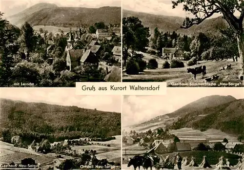 AK / Ansichtskarte  Waltersdorf_Zittau Panorama Blick zur Lausche Gasthaus Sommerfrische OT Neu-Sorge Feldarbeit