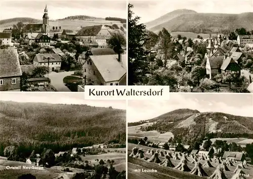 AK / Ansichtskarte  Waltersdorf_Zittau Ortsansicht mit Kirche Blick zur Lausche OT Neu-Sorge Landschaftspanorama Felder