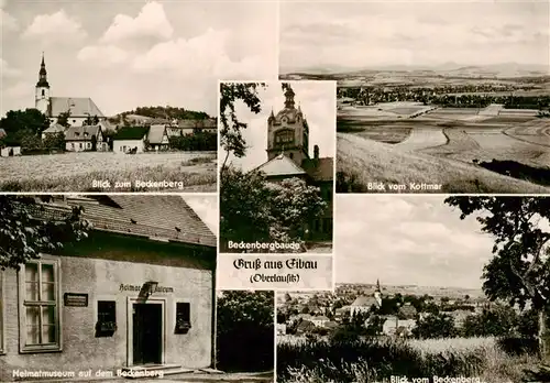 AK / Ansichtskarte 73911134 Eibau Blick zum Beckenberg Kirche Beckenbergbaude Landschaftspanorama Blick vom Kottmar Heimatmuseum