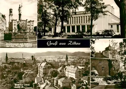 AK / Ansichtskarte  Zittau Brunnen Rathaus Platz der Jugend Gerhart-Hauptmann-Theater Stadtpanorama Blumenuhr