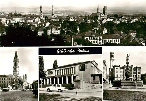 AK / Ansichtskarte  Zittau Stadtpanorama Blick vom Kummersberg Johanneum Gerhart-Hauptmann-Theater Rathaus Rolandbrunnen