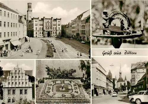 AK / Ansichtskarte  Zittau Platz der Jugend Rathaus Schleifermaennel Gruener Ring Hefftergiebel Stadtmuseum Blumenuhr HOG Volkshaus Weberkirche