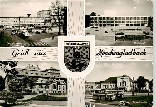 AK / Ansichtskarte  Moenchengladbach Haus Westland Stadttheater Kaiser-Friedrich-Halle Hauptbahnhof Wappen