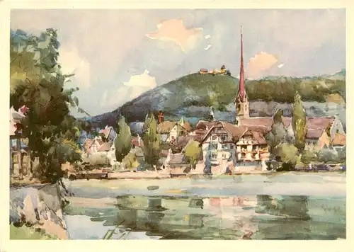 AK / Ansichtskarte  Stein_Rhein_SH Ortsansicht mit Kirche Kuenstlerkarte