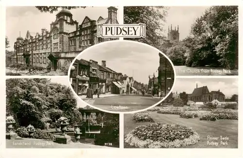 AK / Ansichtskarte 73911193 Pudsey_Leeds_UK Grammen School The Church from Pudsey Park Lowtown Flower Beds Pudsey Park