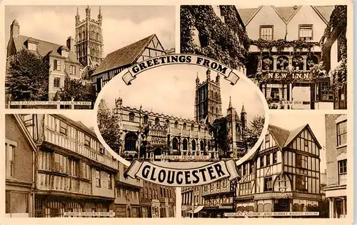 AK / Ansichtskarte 73911215 Gloucester__UK Old Parliament House Palace Yard New Inn Cathedral from South Golden Anchor and Robert Raikes House Bishop Hoopers House