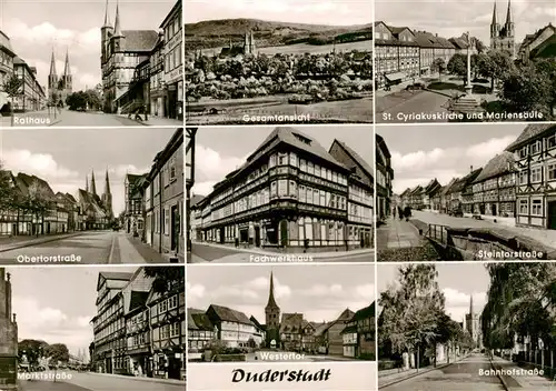 AK / Ansichtskarte 73911258 Duderstadt Gesamtansicht Rathaus Kirche Mariensaeule Strassenpartien Fachwerkhaus Westertor