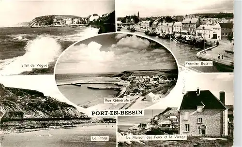 AK / Ansichtskarte  Port-en-Bessin-Huppain_14_Calvados Effet de Vogue Premier Bassin Vue generale La Plage La Maison des Feux et la Vierge