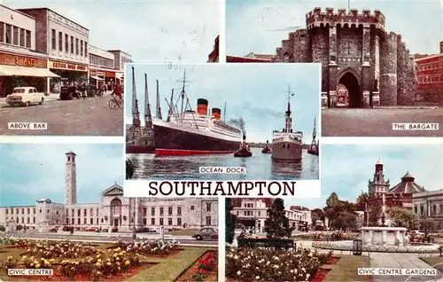 AK / Ansichtskarte  Southampton__UK Above Bar Ocean Dock The Bargate Civic Centre Gardens