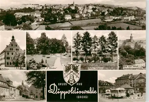 AK / Ansichtskarte  Dippoldiswalde_Osterzgebirge Panorama Rathaus Park 7. Oktober Malter Talsperre Blick zum Schloss Bahnhofstrasse Platz der Jugend