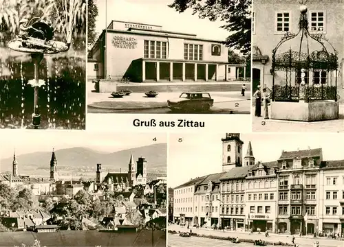 AK / Ansichtskarte 73911442 Zittau Schleifermaennelbrunnen Gerhart Hauptmann Theater Gruener Born am Stadtmuseum uebersicht