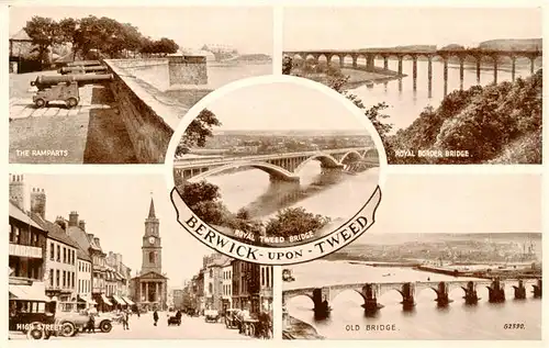 AK / Ansichtskarte  Berwick-upon-Tweed_UK The Ramparts Royal Border Bridge High Street Old Bridge Royal Tweed Bridge