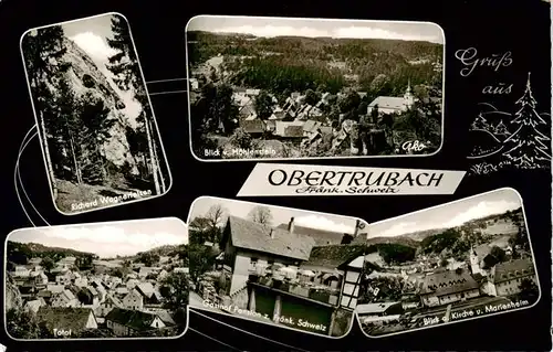 AK / Ansichtskarte 73911535 Obertrubach Richard Wagnerfelsen Blick vom Hoehlenstein Total Gasthof zur fraenkischen Schweiz Kirche und Marienheim