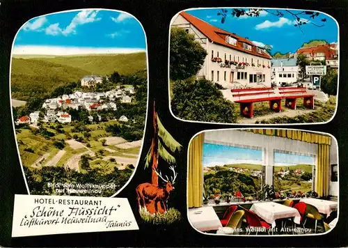 AK / Ansichtskarte  Neuweilnau_Weilrod Blick vom Wolfsknueppel Hotel Restaurant Schoene Aussicht Gaststube