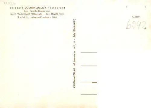 AK / Ansichtskarte  Voeckelsbach Bergcafe Odenwaldblick Restaurant Gastraeume Terrasse