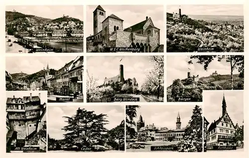 AK / Ansichtskarte 73911654 Weinheim_Bergstrasse WSC Wachenburg Panorama Markt Burg Windeck Burgen Alt Weinheim Ceder Schlosspark Rathaus