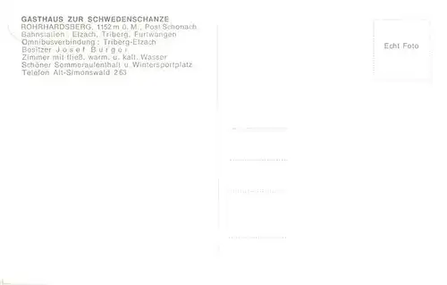 AK / Ansichtskarte 73911691 Rohrhardsberg_Schonach Gasthaus zur Schwedenschanze