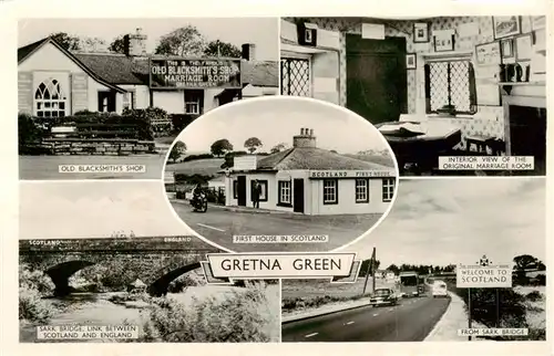 AK / Ansichtskarte 73911708 Gretna_Green_Scotland_UK Old Blacksmiths Shop Original Marriage Room First House in Scotland Sark Bridge