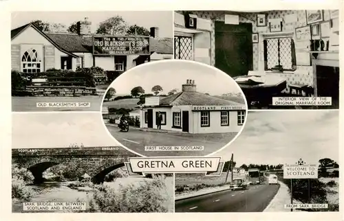 AK / Ansichtskarte  Gretna_Green_Scotland_UK Old Blacksmiths Shop Original Marriage Room First House in Scotland Sark Bridge