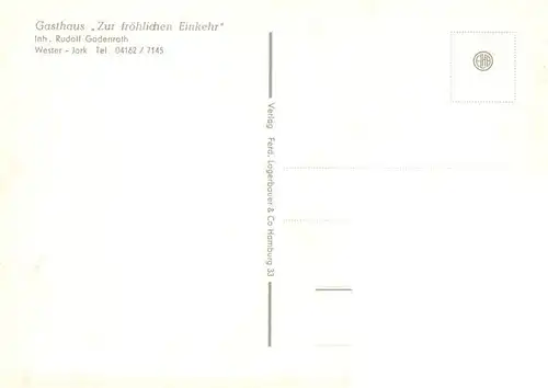 AK / Ansichtskarte  Jork Gasthaus Zur froehlichen Einkehr Gastraeume Theke Strassenpartie