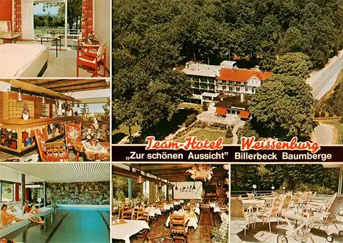 AK / Ansichtskarte 73912136 Billerbeck_Westfalen Team Hotel Weissenburg Zur Schoenen Aussicht Gastraeume Hallenbad Terrasse