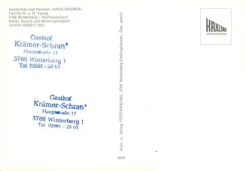 AK / Ansichtskarte  Winterberg_Hochsauerland Haus Kraemer Gastraum