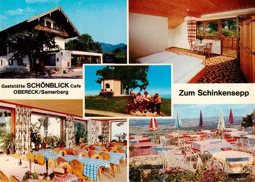 AK / Ansichtskarte 73912373 Obereck_Altoetting Gaststaette Schoenblick Zum Schinkensepp Gastraum ZImmer Terrasse
