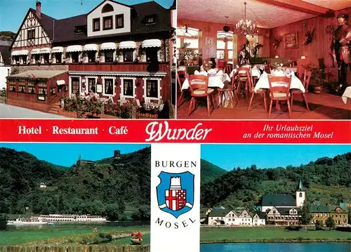 AK / Ansichtskarte 73912384 Burgen_Mosel Hotel Restaurant Wunder Gastraum Moseldampfer Panorama