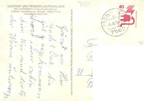 AK / Ansichtskarte  Lautenbach_Gernsbach_Schwarzwald Gasthof Pension Lautenfelsen Fliegeraufnahme