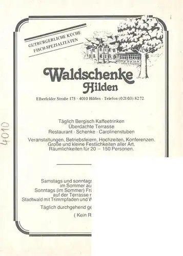 AK / Ansichtskarte 73912435 Hilden__Mettmann Waldschenke Hilen Gastraeume