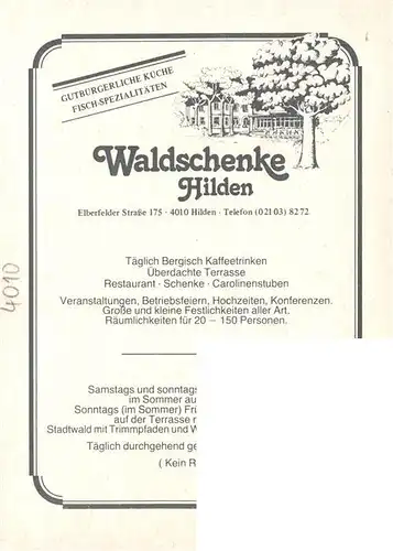 AK / Ansichtskarte  Hilden__Mettmann Waldschenke Hilen Gastraeume